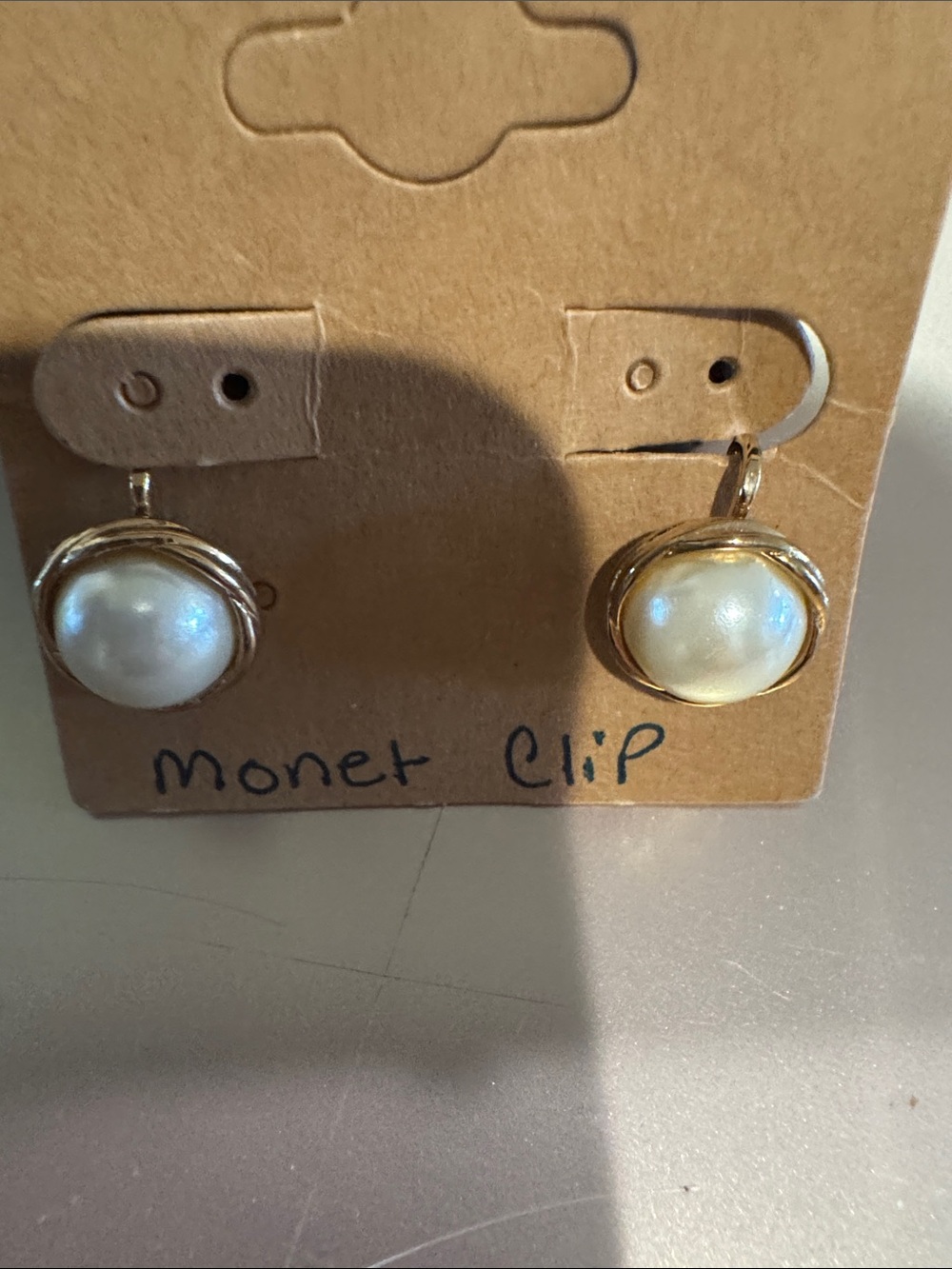 Monet Gold-Tone Faux Pearl Clip Earrings